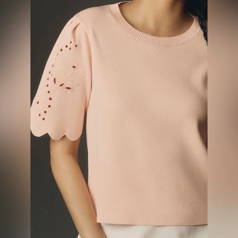 Anthropologie Maeve NWT Scalloped Twofer Sweater Tee - Picture 3 of 8